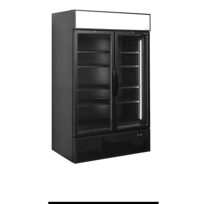 Schwarzer Kühlschrank TEFCOLD - Vordach & 2 Glastüren Schwarzer Kühlschrank TEFCOLD - Vordach & 2 Glastüren
