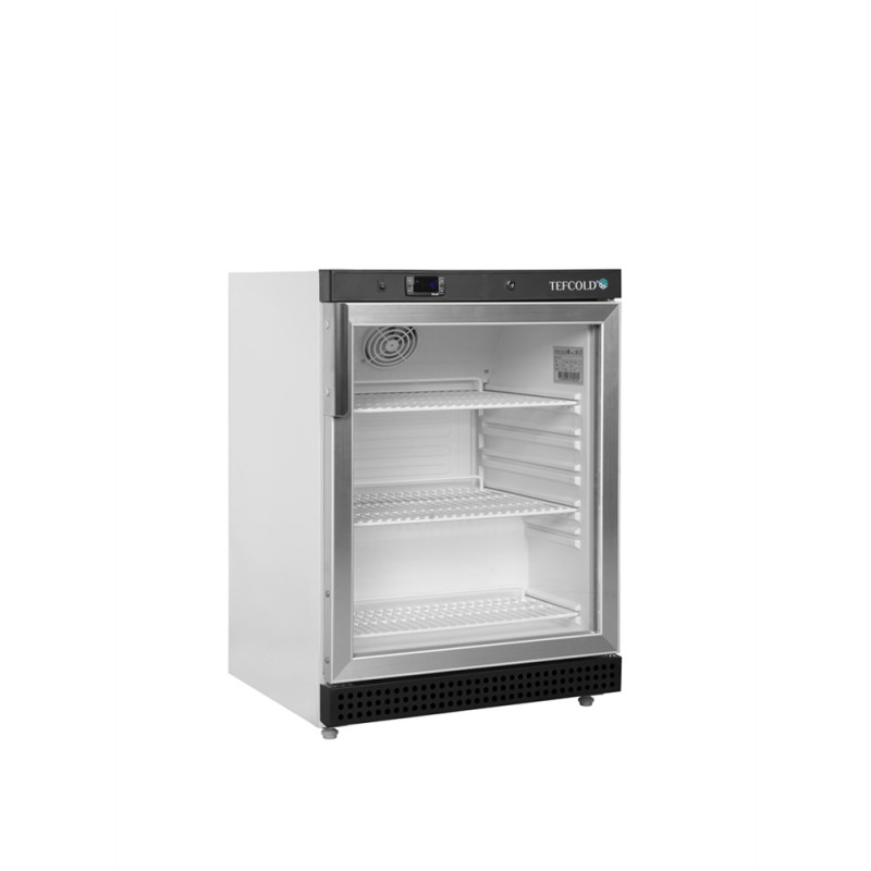 Weißer Glastür-Kühlschrank 119 L TEFCOLD - LED-Beleuchtung & Elektronischer Thermostat. Weißer Glastür-Kühlschrank 119 L TEFCOLD - LED-Beleuchtung & Elektronischer Thermostat.