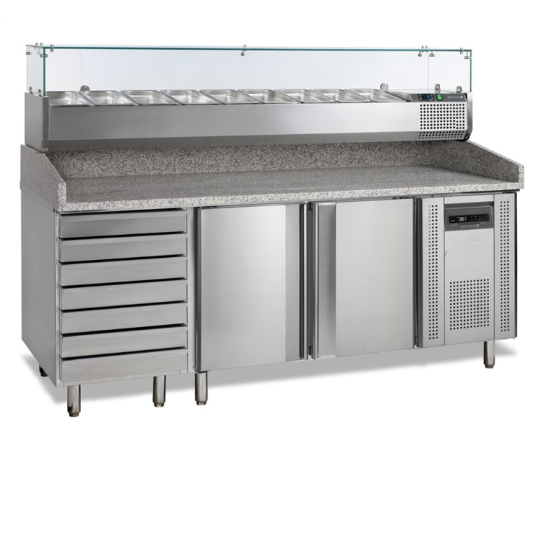 Meubel voor Pizza GN 1/3 en GN 1/6 - 2 Deuren en 7 Laden | TEFCOLD Meubel voor Pizza GN 1/3 en GN 1/6 - 2 Deuren en 7 Laden | TEFCOLD