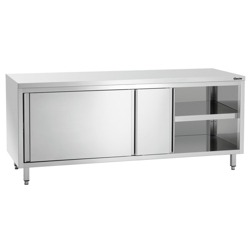 Möbel aus Edelstahl mit Schiebetüren und Regal - L 2000 mm Möbel aus Edelstahl mit Schiebetüren und Regal - L 2000 mm