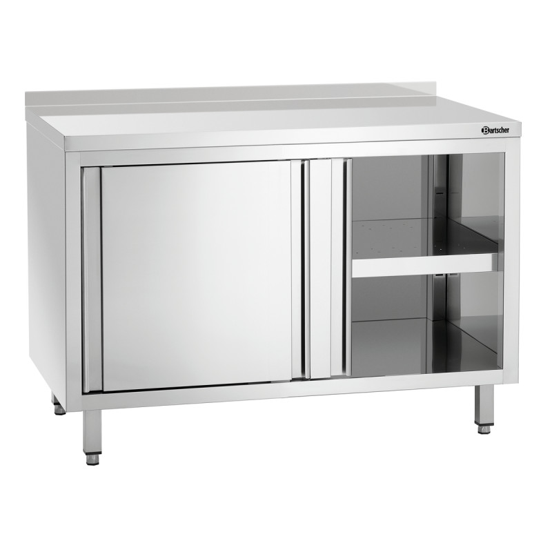 Stainless Steel Cabinet with Sliding Doors, Shelf, and Backsplash - L 1200 mm Stainless Steel Cabinet with Sliding Doors, Shelf, and Backsplash - L 1200 mm