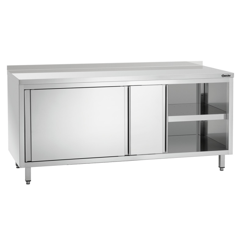 Möbel aus Edelstahl mit Schiebetüren, Regal und Rückwand - L 1800 mm Möbel aus Edelstahl mit Schiebetüren, Regal und Rückwand - L 1800 mm