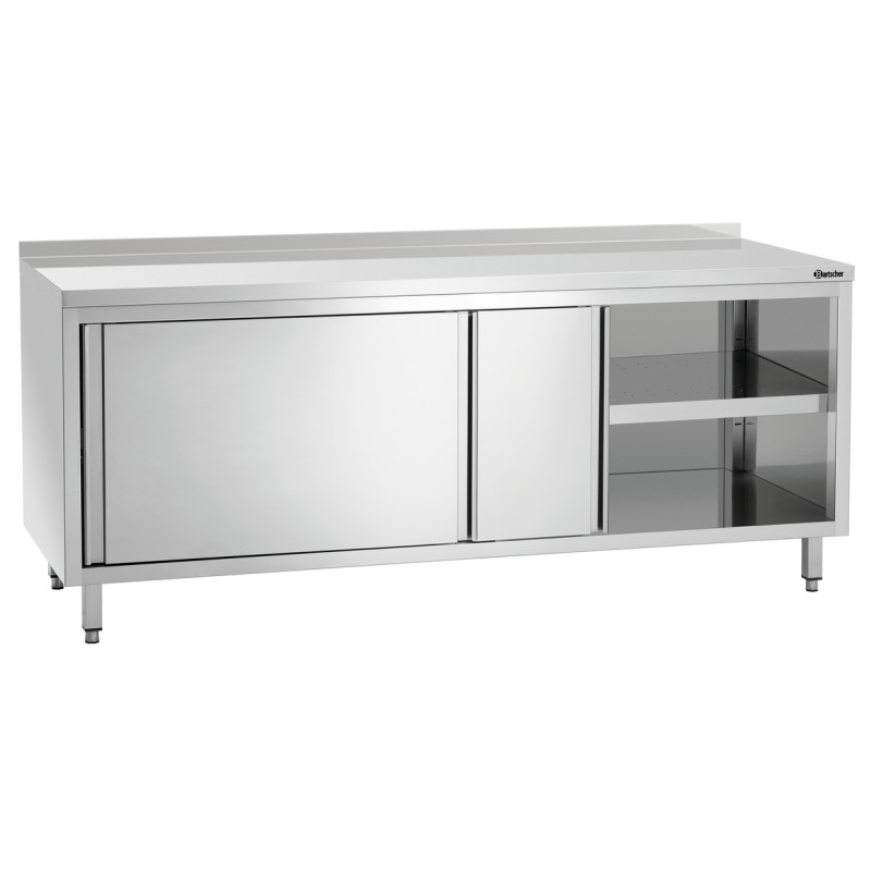 Stainless Steel Cabinet with Sliding Doors, Shelf, and Backsplash - L 2000 mm Stainless Steel Cabinet with Sliding Doors, Shelf, and Backsplash - L 2000 mm
