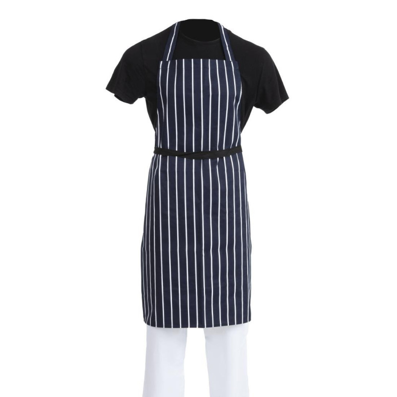 Apron Bib Without Pocket Striped Navy And White 965 X 710 Mm - Whites Chefs Clothing - Fourniresto Apron Bib Without Pocket Striped Navy And White 965 X 710 Mm - Whites Chefs Clothing - Fourniresto
