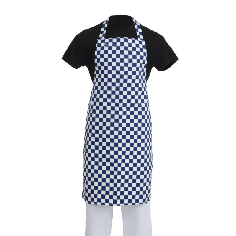 Latzschürze mit blau-weißem Karomuster aus Polycotton 710 x 970 mm - Whites Chefs Clothing - Fourniresto Latzschürze mit blau-weißem Karomuster aus Polycotton 710 x 970 mm - Whites Chefs Clothing - Fourniresto