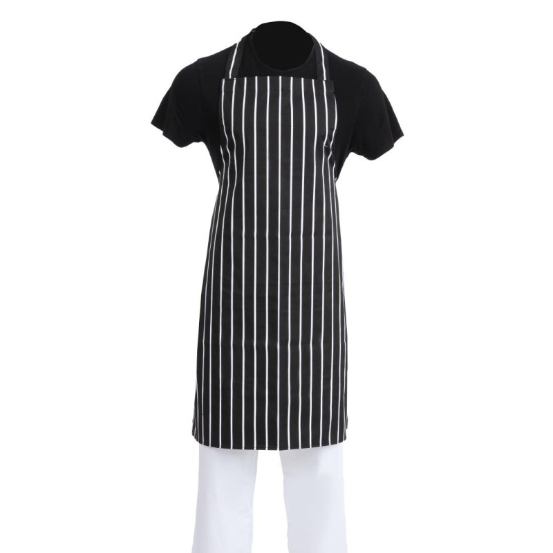 Schwarz-weiße gestreifte Küchenschürze 760 x 970 mm - Whites Chefs Clothing - Fourniresto Schwarz-weiße gestreifte Küchenschürze 760 x 970 mm - Whites Chefs Clothing - Fourniresto