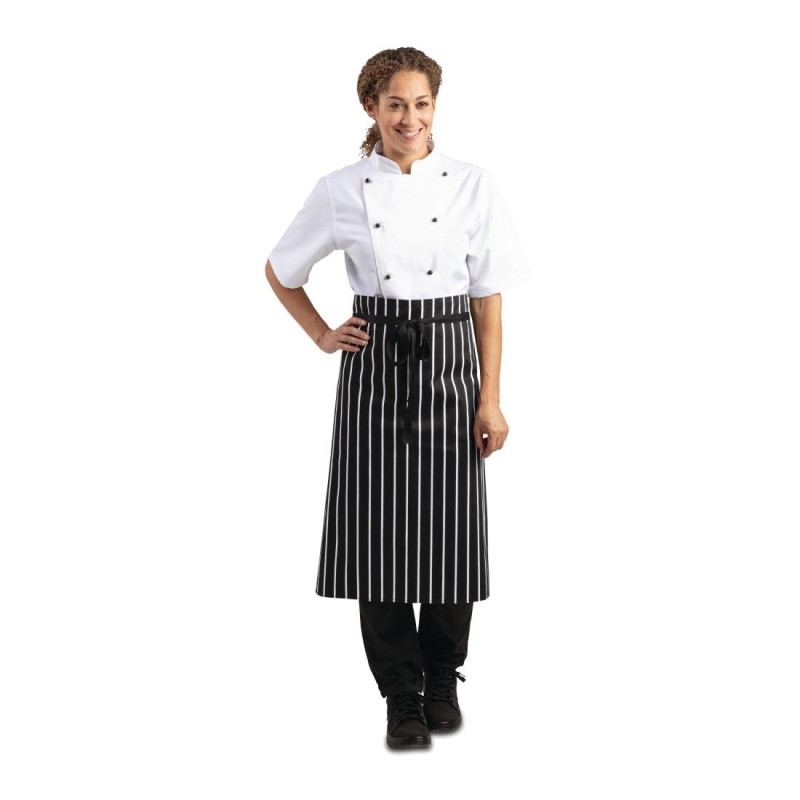 Schwarz-weiße gestreifte Küchenschürze 760 x 970 mm - Whites Chefs Clothing - Fourniresto Schwarz-weiße gestreifte Küchenschürze 760 x 970 mm - Whites Chefs Clothing - Fourniresto