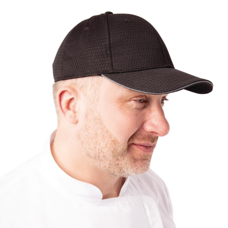 Petje Baseball Cool Vent Zwart Met Grijze Rand - One Size - Chef Works - Fourniresto Petje Baseball Cool Vent Zwart Met Grijze Rand - One Size - Chef Works - Fourniresto