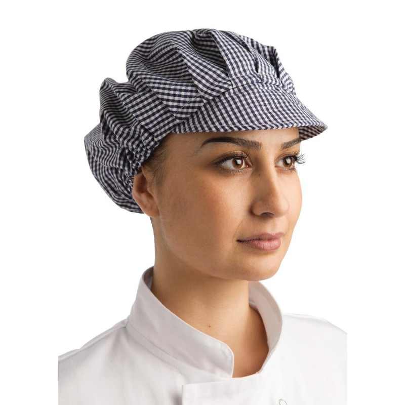 Charlotte in blauw en wit geruite polycotton - One size - Whites Chefs Clothing - Fourniresto Charlotte in blauw en wit geruite polycotton - One size - Whites Chefs Clothing - Fourniresto