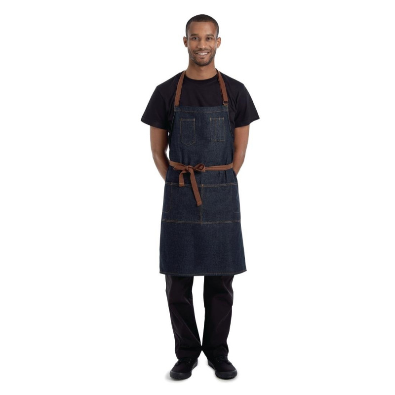 Indigo Memphis Bib Apron in Cotton 760 x 865 mm - Chef Works - Fourniresto Indigo Memphis Bib Apron in Cotton 760 x 865 mm - Chef Works - Fourniresto