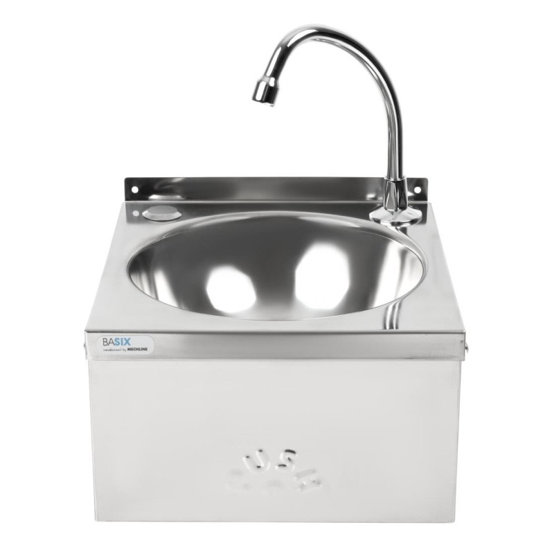 Handwaschbecken aus Edelstahl mit Kniebedienung, Rückwand und Wasserhahn - FourniResto - Fourniresto Handwaschbecken aus Edelstahl mit Kniebedienung, Rückwand und Wasserhahn - FourniResto - Fourniresto