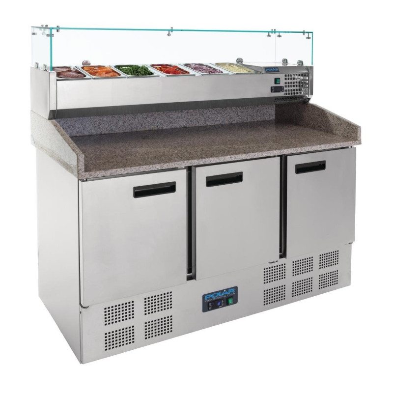Refrigerated 3-Door Pizza Preparation Counter 368 L - Polar - Fourniresto Refrigerated 3-Door Pizza Preparation Counter 368 L - Polar - Fourniresto