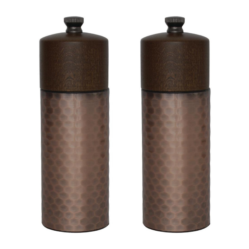 Set Moulins à Sel et Poivre en bois et Cuivre 150 mm - Olympia - Fourniresto Set Moulins à Sel et Poivre en bois et Cuivre 150 mm - Olympia - Fourniresto