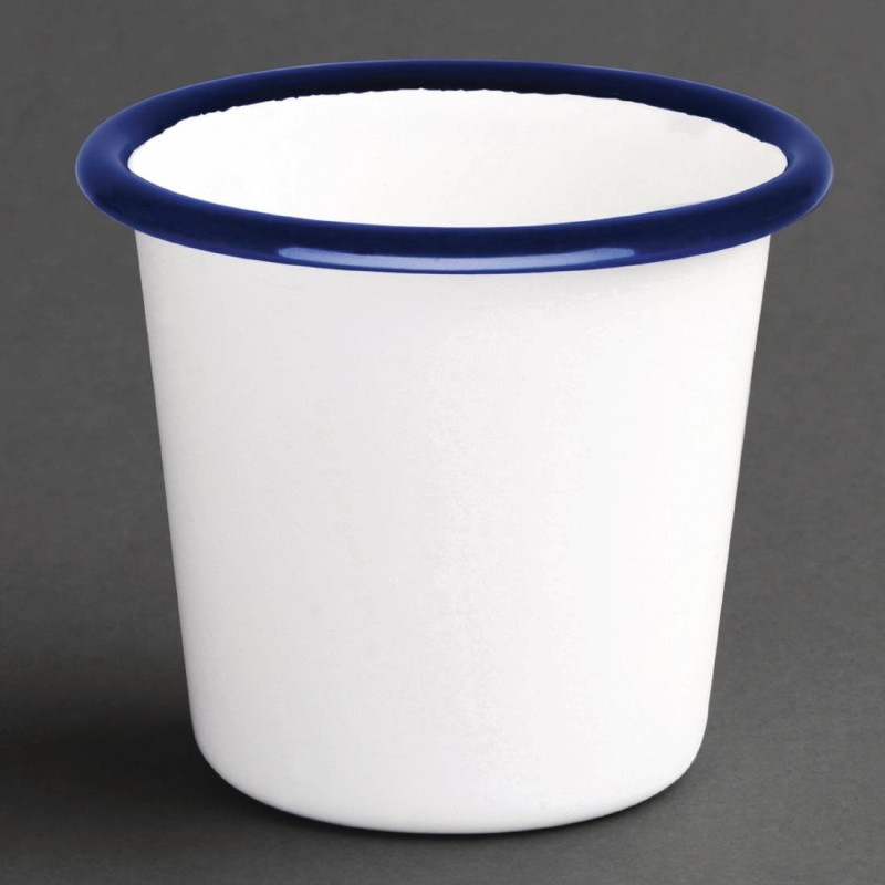 Stalen geëmailleerde sauspot blauw en wit 114 ml - Set van 6 - Olympia - Fourniresto Stalen geëmailleerde sauspot blauw en wit 114 ml - Set van 6 - Olympia - Fourniresto