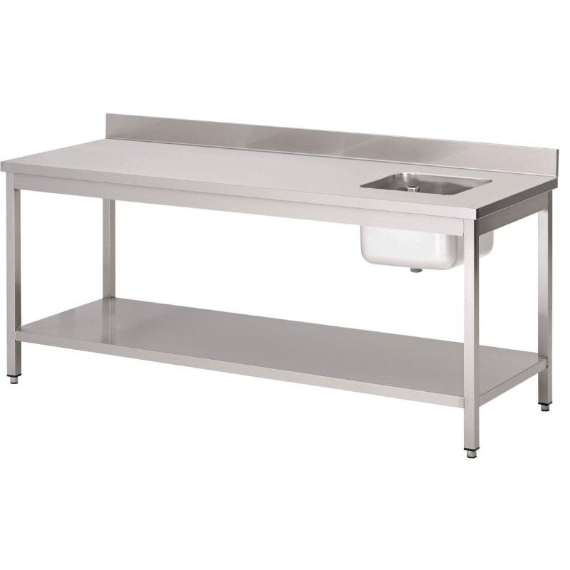 Tisch des Chefs mit rechtem Becken und Edelstahlrückwand L 1800 x T 700mm - Gastro M Tisch des Chefs mit rechtem Becken und Edelstahlrückwand L 1800 x T 700mm - Gastro M