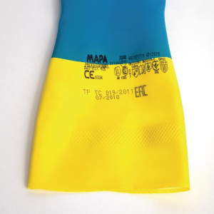Waterdichte handschoenen voor lichte chemische bescherming in blauw en geel Mapa 405 - Maat L - Mapa