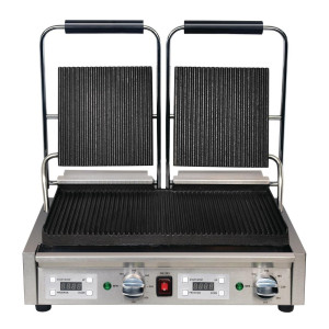 Grill met dubbele geribbelde contactplaat - 230V