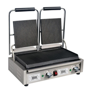 Grill met dubbele geribbelde contactplaat - 230V