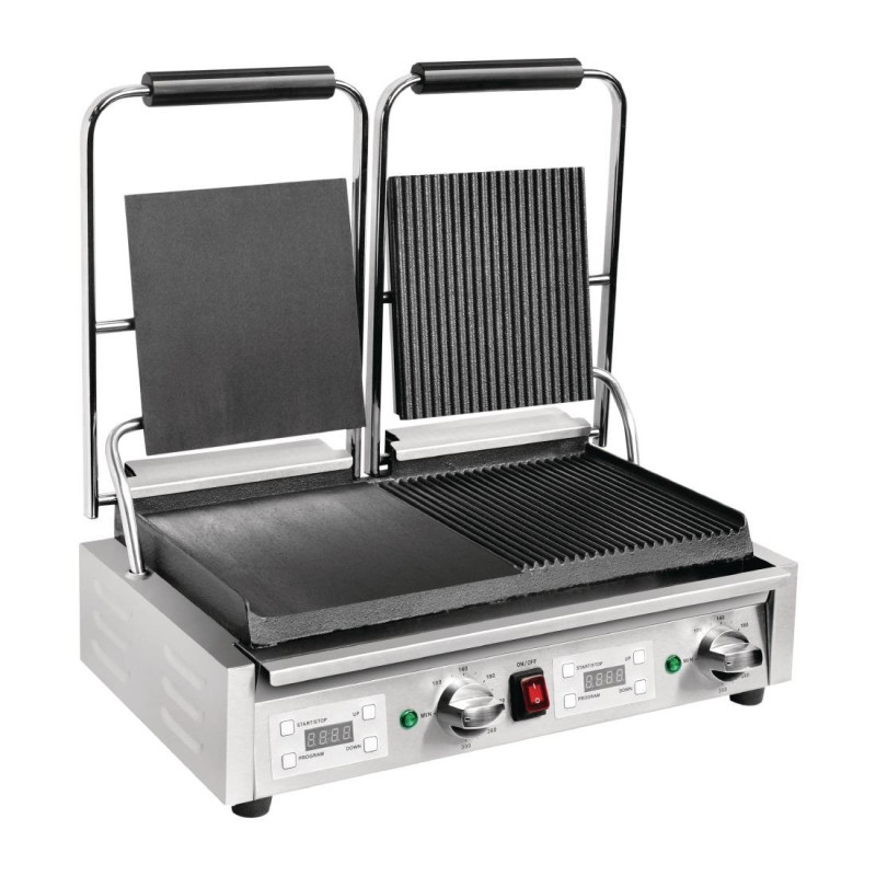 Double Smooth Contact Grill on the Left/Grooved on the Right - Buffalo Double Smooth Contact Grill on the Left/Grooved on the Right - Buffalo
