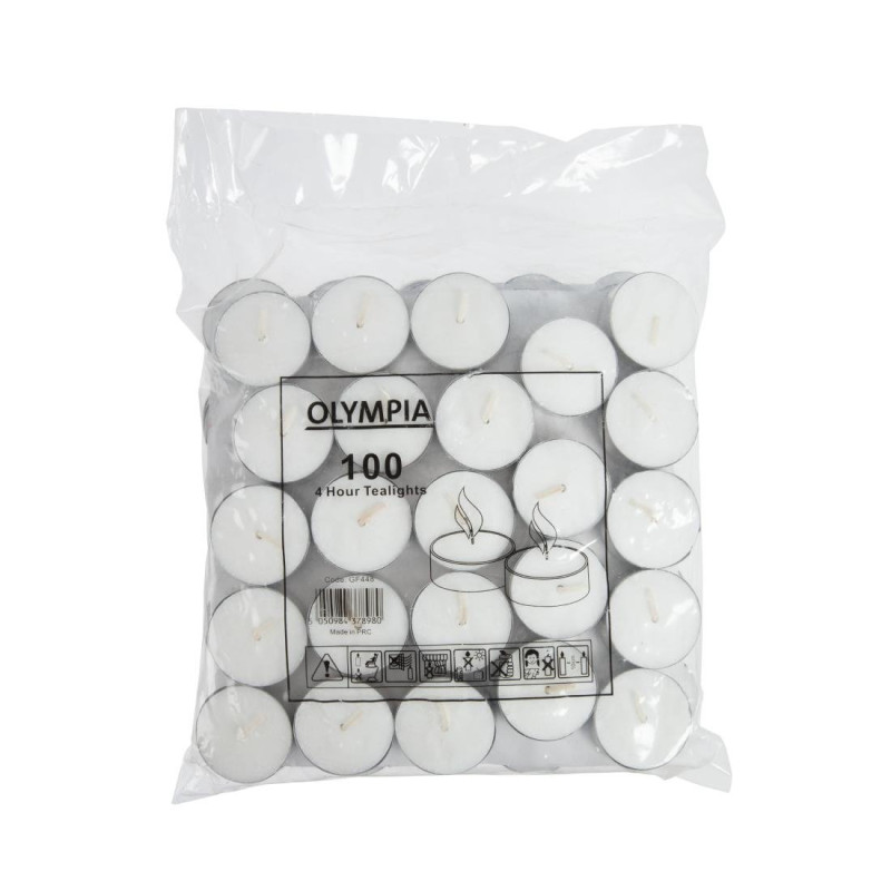 Tealights 4 Hours - Pack of 100 - Olympia - Fourniresto Tealights 4 Hours - Pack of 100 - Olympia - Fourniresto