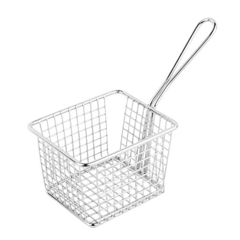 Large Square Presentation Basket With Long Stainless Steel Handle - Olympia - Fourniresto Large Square Presentation Basket With Long Stainless Steel Handle - Olympia - Fourniresto