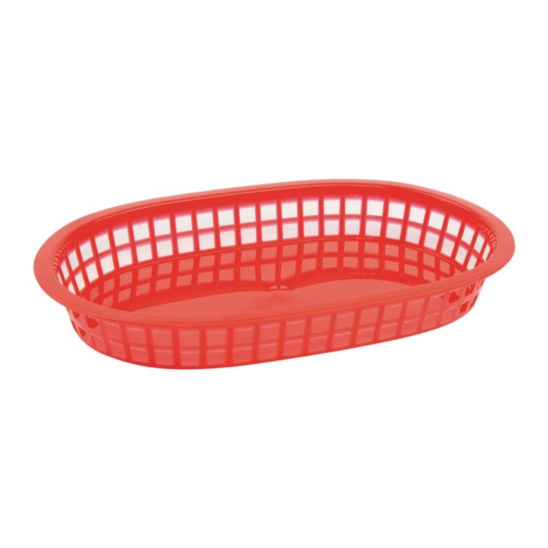 Set van 6 ovale voedselmanden van rood polypropyleen - Merk Olympia Set van 6 ovale voedselmanden van rood polypropyleen - Merk Olympia