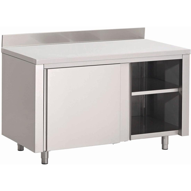 Edelstahlmöbel mit Schiebetüren und Spritzschutz - B 1200 x T 700 mm - Gastro M Edelstahlmöbel mit Schiebetüren und Spritzschutz - B 1200 x T 700 mm - Gastro M