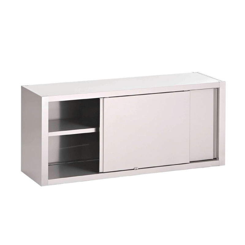 Wandschrank aus Edelstahl mit Schiebetüren - B 1400 x T 400 mm - Gastro M Wandschrank aus Edelstahl mit Schiebetüren - B 1400 x T 400 mm - Gastro M