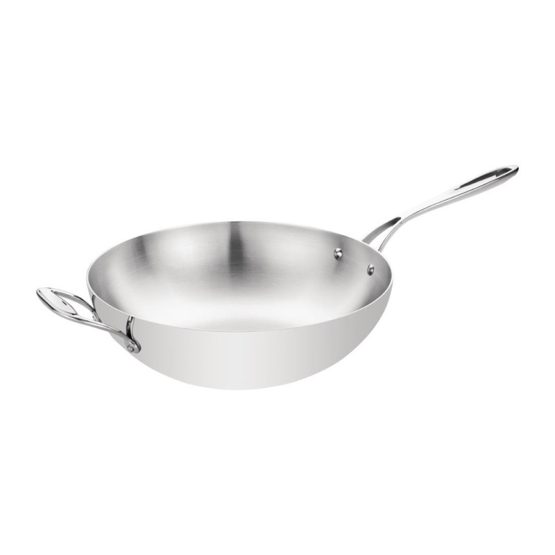 Triple Layer Flat Bottom Wok - Vogue - Fourniresto Triple Layer Flat Bottom Wok - Vogue - Fourniresto