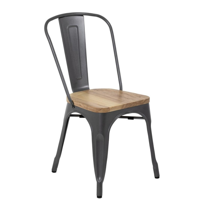 Stoelen van staal met houten zitting - Metallic grijs - Set van 4 - Bolero Stoelen van staal met houten zitting - Metallic grijs - Set van 4 - Bolero