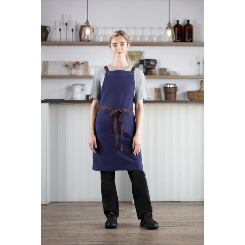 Schürze Latz aus marineblauer Baumwolle für Profi-Küche - Qualität und Stil garantiert Schürze Latz aus marineblauer Baumwolle für Profi-Küche - Qualität und Stil garantiert
