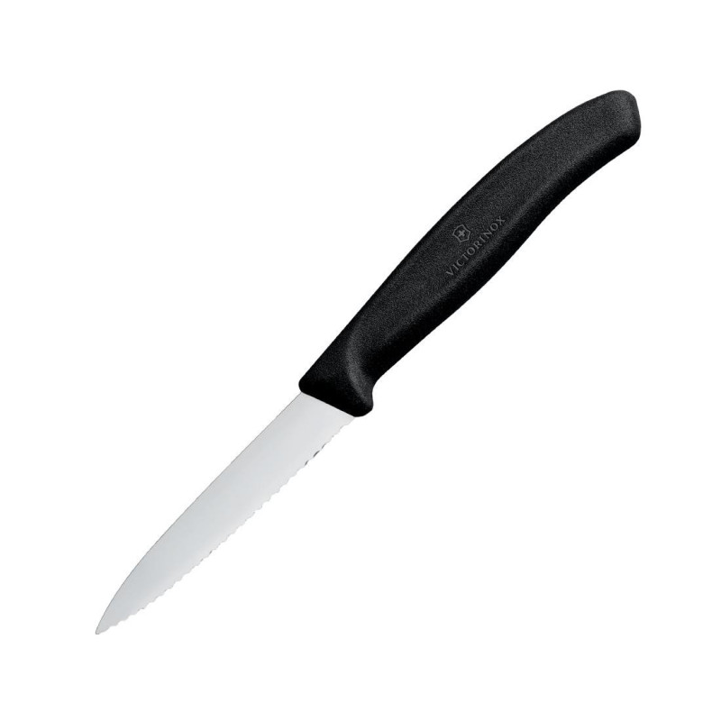 Gekarteld puntig officemes Victorinox 8 cm: Nauwkeurig snijden en gemakkelijke penetratie. Gekarteld puntig officemes Victorinox 8 cm: Nauwkeurig snijden en gemakkelijke penetratie.