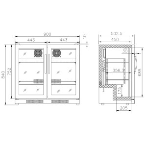 Achterbar Koelkast met 2 Draaideuren - 198 L CombiSteel LED zwart.
