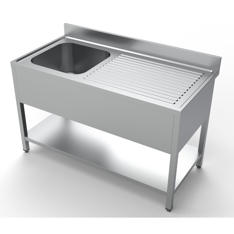Stainless steel sink with right drainer, backsplash, and shelf - Dimensions 1400x700 mm - CombiSteel Stainless steel sink with right drainer, backsplash, and shelf - Dimensions 1400x700 mm - CombiSteel