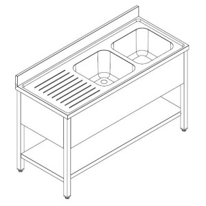 Plonge 1 Stainless Steel Sink - Left Drainer - Removable Shelf - 1600x700 mm CombiSteel