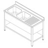1 Bowl Sink and Drainer on the Right Stainless Steel - Professional Kitchen