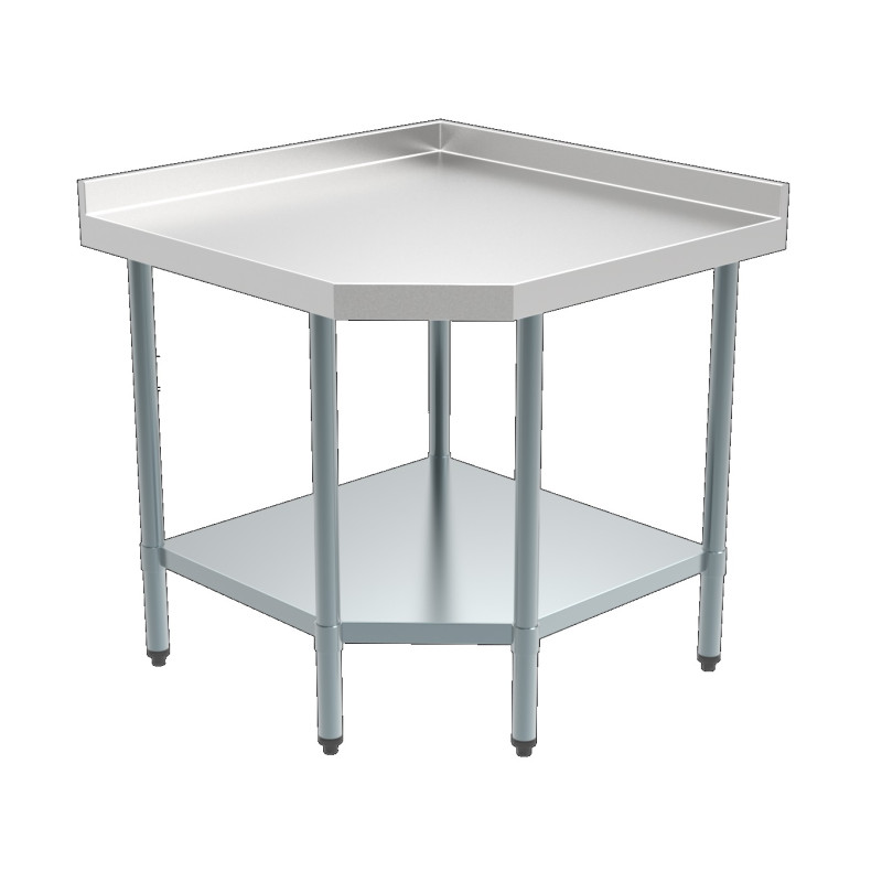 Abnehmbarer Eck-Tisch mit Rückwand und Regal - Edelstahlmöbel CombiSteel Abnehmbarer Eck-Tisch mit Rückwand und Regal - Edelstahlmöbel CombiSteel