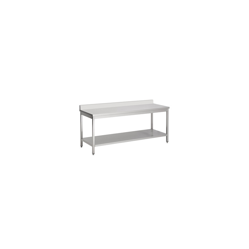 Stainless Steel Table with Backsplash and Shelf - L 1800 x D 600 mm Stainless Steel Table with Backsplash and Shelf - L 1800 x D 600 mm