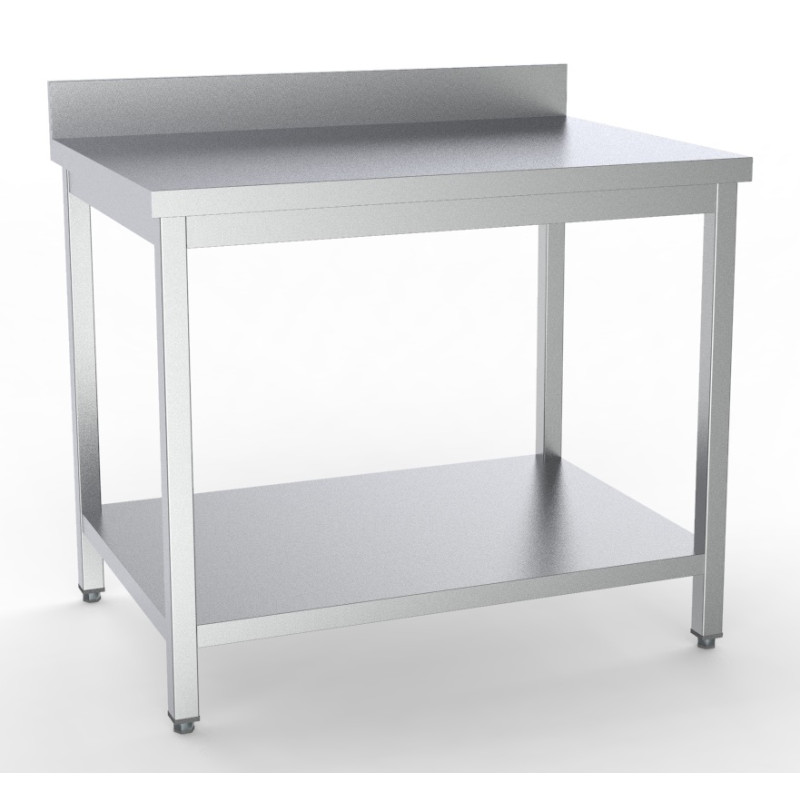 Edelstahltisch mit Aufkantung und Regal - L 800 x T 700 mm Edelstahltisch mit Aufkantung und Regal - L 800 x T 700 mm