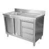 Meuble Plonge 1 Bac mit Rückwand und 3 Schubladen - 1200 x 600 mm - Becken links - Dynasteel