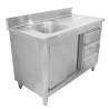 Meuble Plonge 1 Bac mit Rückwand und 3 Schubladen - 1200 x 600 mm - Becken links - Dynasteel