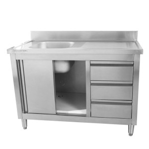Meubel Spoelbak 1 Bak met Achterwand en 3 Laden - 1200 x 600 mm - Bak Links - Dynasteel
