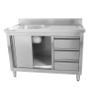 Meubel Spoelbak 1 Bak met Achterwand en 3 Laden - 1200 x 600 mm - Bak Links - Dynasteel