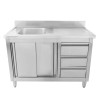 Meuble Plonge 1 Bac mit Rückwand und 3 Schubladen - 1200 x 600 mm - Becken links - Dynasteel