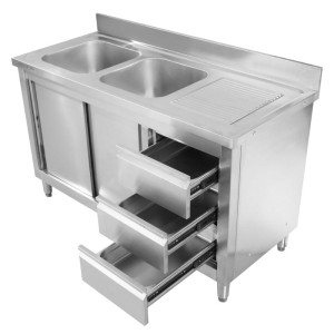 Meubel Spoelbak 2 Bakken met Achterwand en 3 Laden - 1400 x 600 mm - Bak Links - Dynasteel
