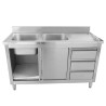 Meubel Spoelbak 2 Bakken met Achterwand en 3 Laden - 1400 x 600 mm - Bak Links - Dynasteel
