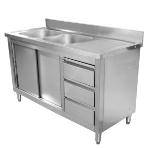 Meubel Spoelbak 2 Bakken met Achterwand en 3 Laden - 1400 x 600 mm - Bak Links - Dynasteel