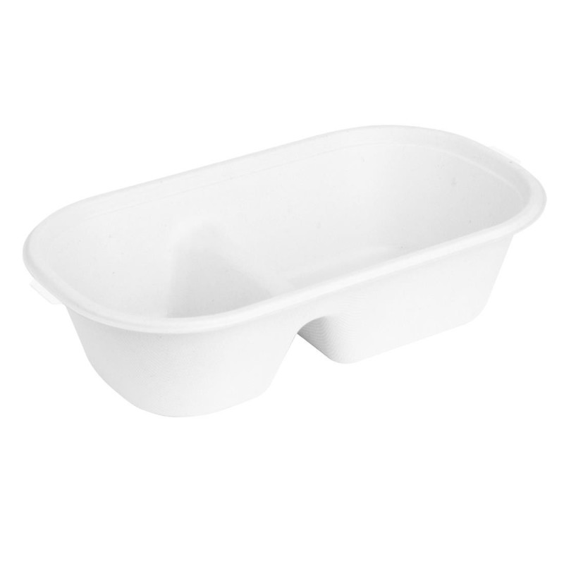 Barquette Ovale 2 Compartiment en Bagasse - 900 ml - Lot de 100 - Fiesta Barquette Ovale 2 Compartiment en Bagasse - 900 ml - Lot de 100 - Fiesta