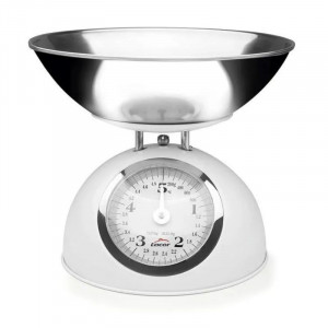 Balance Mécanique Rétro Blanche Avec Plateau En Inox - Portée 5 Kg - Lacor