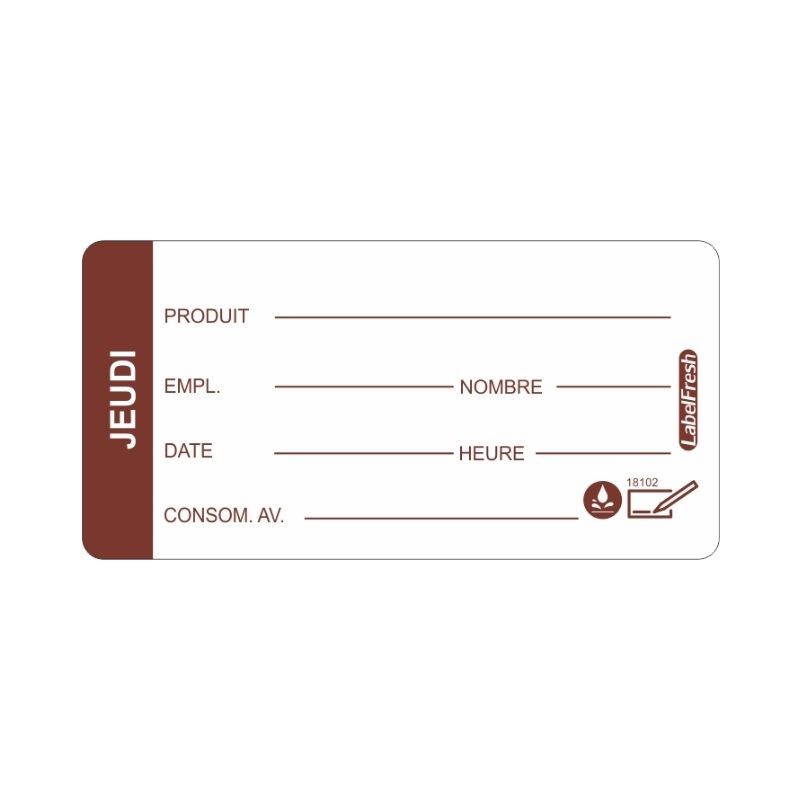 Rückverfolgbarkeitsetikett LabelFresh Soluble Pro - Donnerstag - 60 x 30 mm - Satz von 250 - LabelFresh Rückverfolgbarkeitsetikett LabelFresh Soluble Pro - Donnerstag - 60 x 30 mm - Satz von 250 - LabelFresh